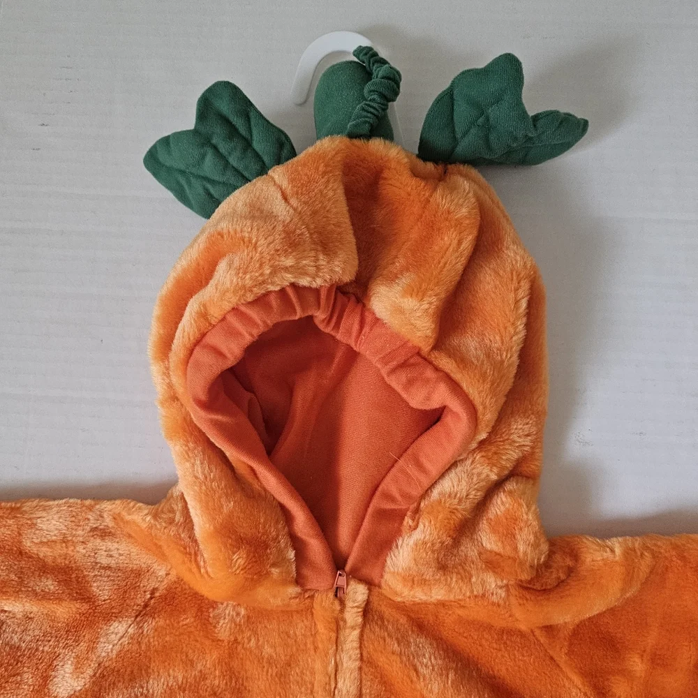 Vintage Chrisha Pumpkin Costume Child Ages 4-6 One Piece Zip Front Orange Plush